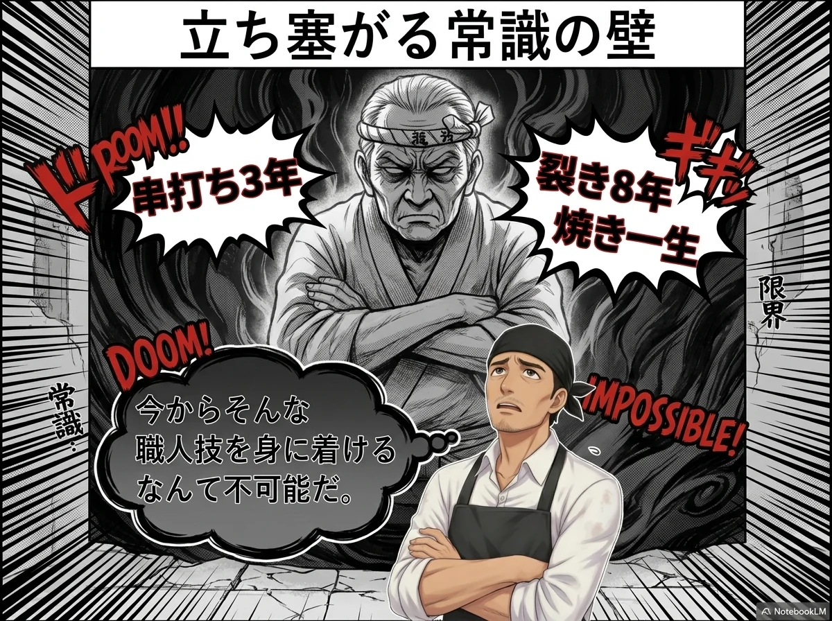 うなぎ職人になる、厳しい修行を思い浮かべて、絶望を感じている店長